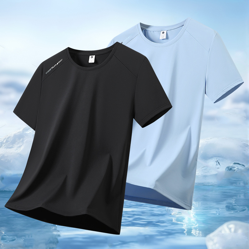 New Summer High-Quality Ice-Feel Short-Sleeve T-Shirt for Men, Summer Running Fitness T-Shirt, Ice Silk Quick-Drying Clothing