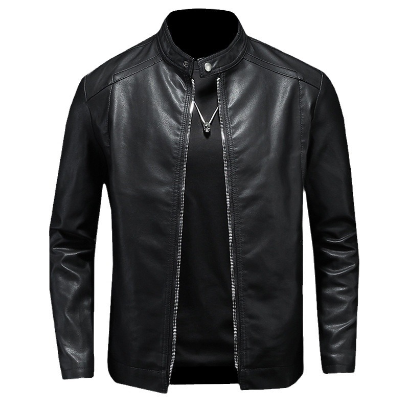 Men's Leather Jacket Slim Fit Stand Up Collar Casual Motorcycle_voghion.com
