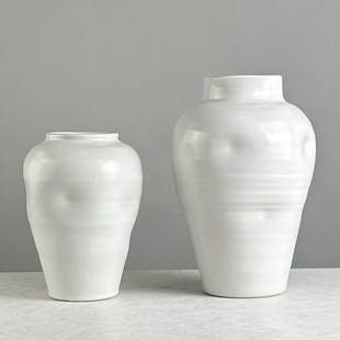 簡約陶瓷花瓶復古高檔裝飾品現代中式客廳台面擺件白色插花花器