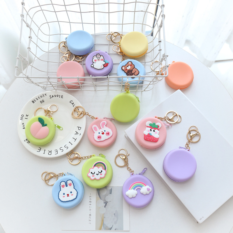 Cartoon Cute Round Silicone Coin Purse Mini Ins Girly Coin Storage Bag Women's Wallet Earphone Bag