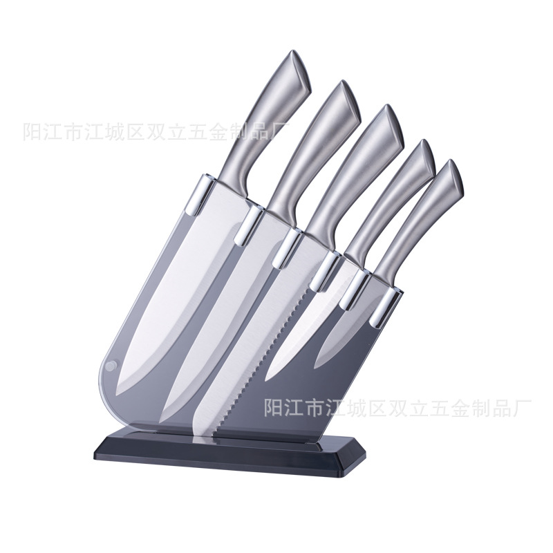 Fábrica en stock cuchillos de seis piezas de acero inoxidable manejar cuchillos de cocina con almacenamiento cuchillo titular cuchillos traje al por mayor
