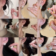 法式镶钻珍珠双C耳环女2025新款轻奢高级感气质耳环精致设计耳饰