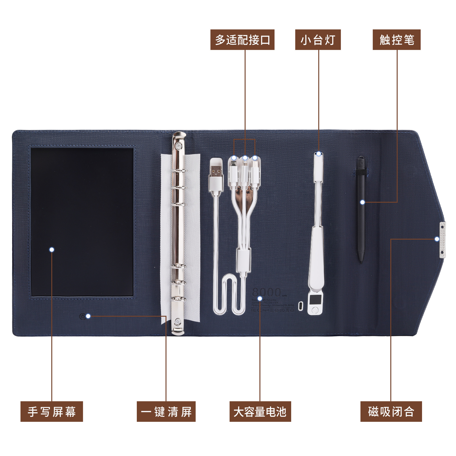 Personalizado con bloqueo de huellas dactilares multifuncional cuaderno de notas con logotipo impreso corporativo acompañante regalo de oficina de negocios caja de regalo cuaderno de notas