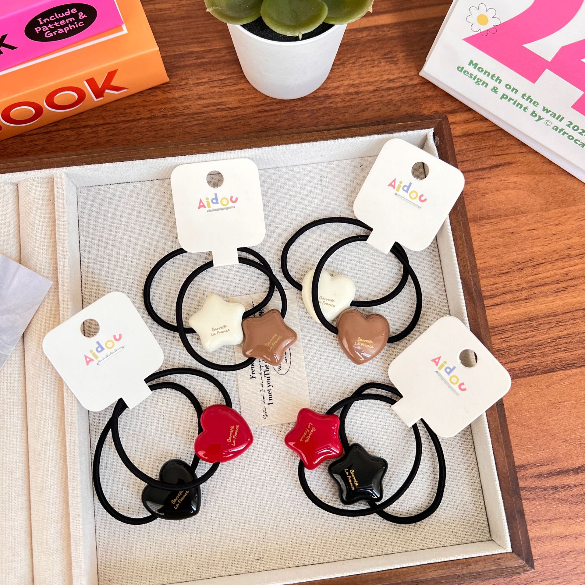 韓國東大門髮飾亞克力英文星星愛心頭繩高彈力扎頭髮皮筋頭繩發圈