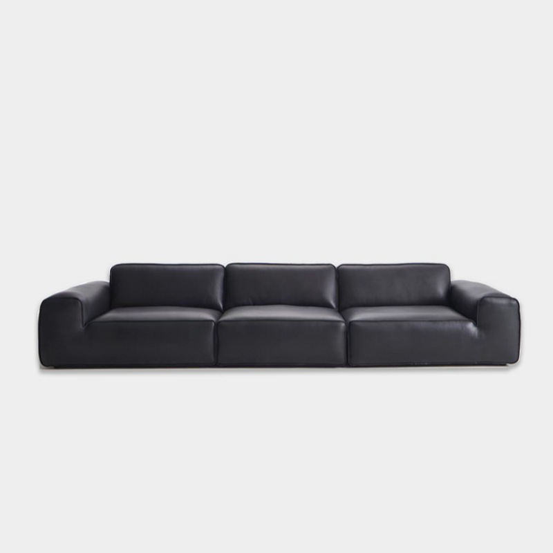 Sofá de vaca negra grande sala de estar de estilo grande sofá de cuero recto combinado de cuero simple 2.0 espesor