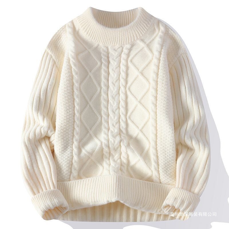 Autumn and Winter Fleece-Lined Trendy Youth Sweater Men's Thickeneded Twist Sweater Knitted Bottoming Warm Casual Loose Autumn and Winter Fleece-Lined Trendy Youth Sweater Men's Thickeneded Twist Sweater Knitted Bottoming Warm Casual Loose