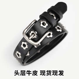 欧美ins风街头气眼腰带女 银色扣新潮时尚百搭牛仔裤镂空女士皮带