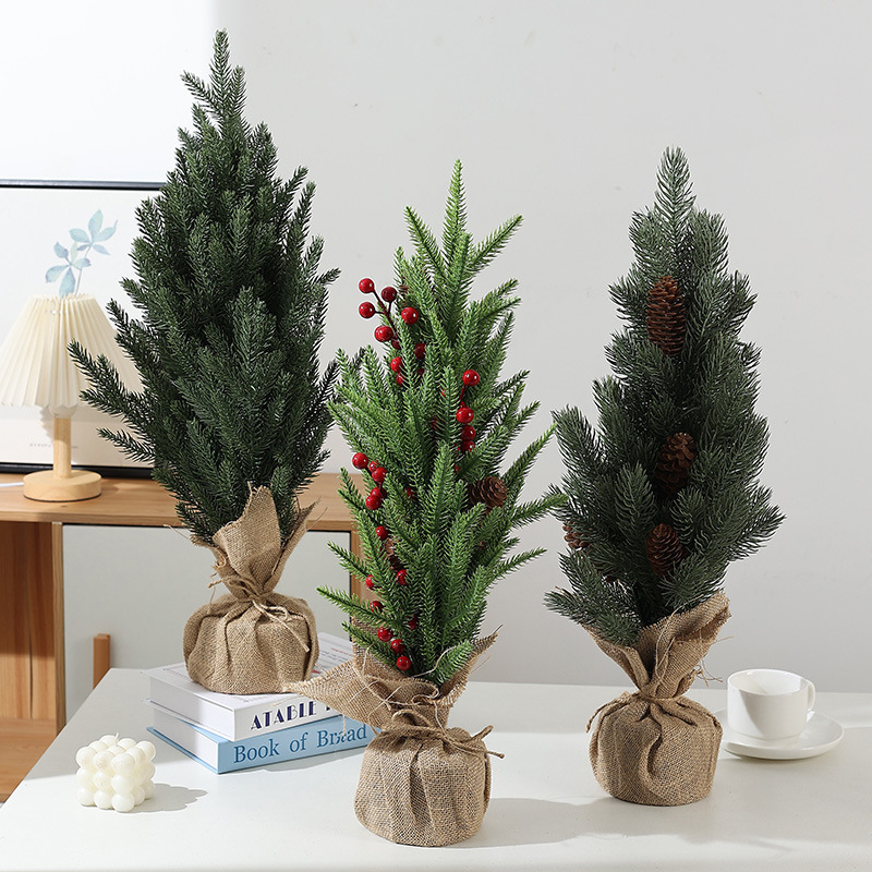 国境を越えた売れ筋のクリスマスデスクトップ装飾グリーンプラスチックコットンとリネンベースのクリスマスツリーウィンドウカウンター装飾品|undefined
