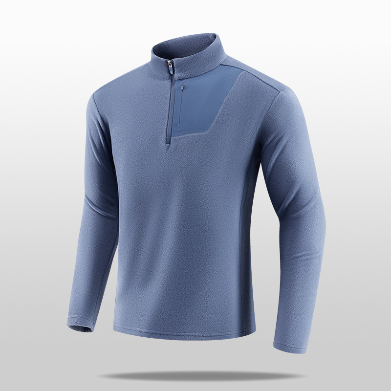 Men's Stand Collar Fleece Sweatshirt Long Sleeve Outdoor Sports Quick-Dry Warm Top Spring and Autumn Zipper Pullover Jacket