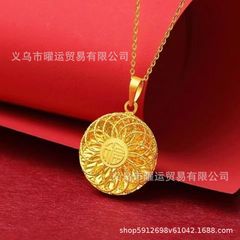 新款合金镂空吊坠花丝镂空福字圆牌简约时尚仿金女士项链饰品批发