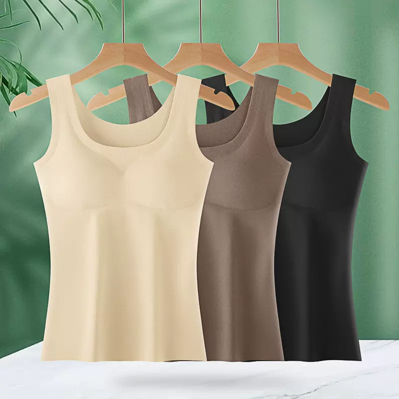 秋冬一体式加厚保暖背心女士带胸垫可外穿内搭修身打底内衣女上衣