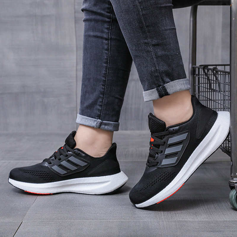 Hombres y mujeres de tres barras simples zapatos de correr de malla transpirable cómodos amortiguación desgaste zapatos deportivos casuales