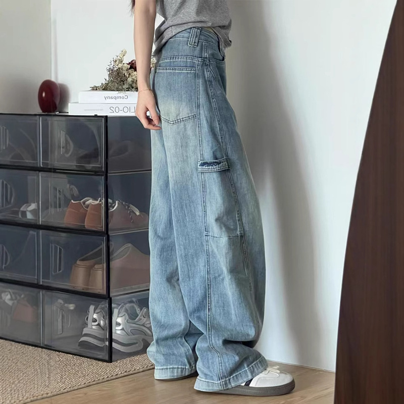 light blue Machete Jeans Men's 2025 Summer New High Waist Slimming Design Sense High Street Workwear Wide Leg Pants light blue Machete Jeans Men's 2025 Summer New High Waist Slimming Design Sense High Street Workwear Wide Leg Pants