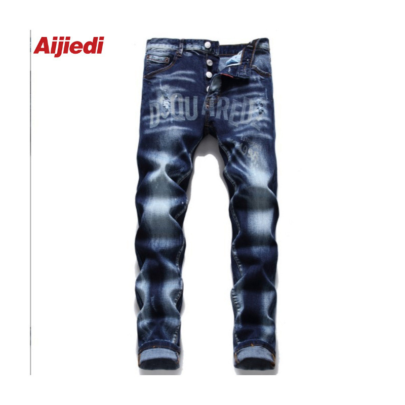 Cross-Border Supply Dsq Distressed Patchwork Cotton Elastic Rugged Durable Watermark 1995D2 Factory Jeans Exported to Europe and America