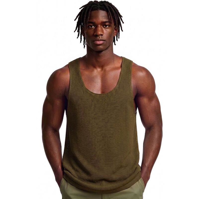 European and American Style Deep U-Neck Knitted Vest Summer Solid Color Sleeveless Sports Casual Top Foreign Trade Cross-Border Men's Clothing Sj0025
