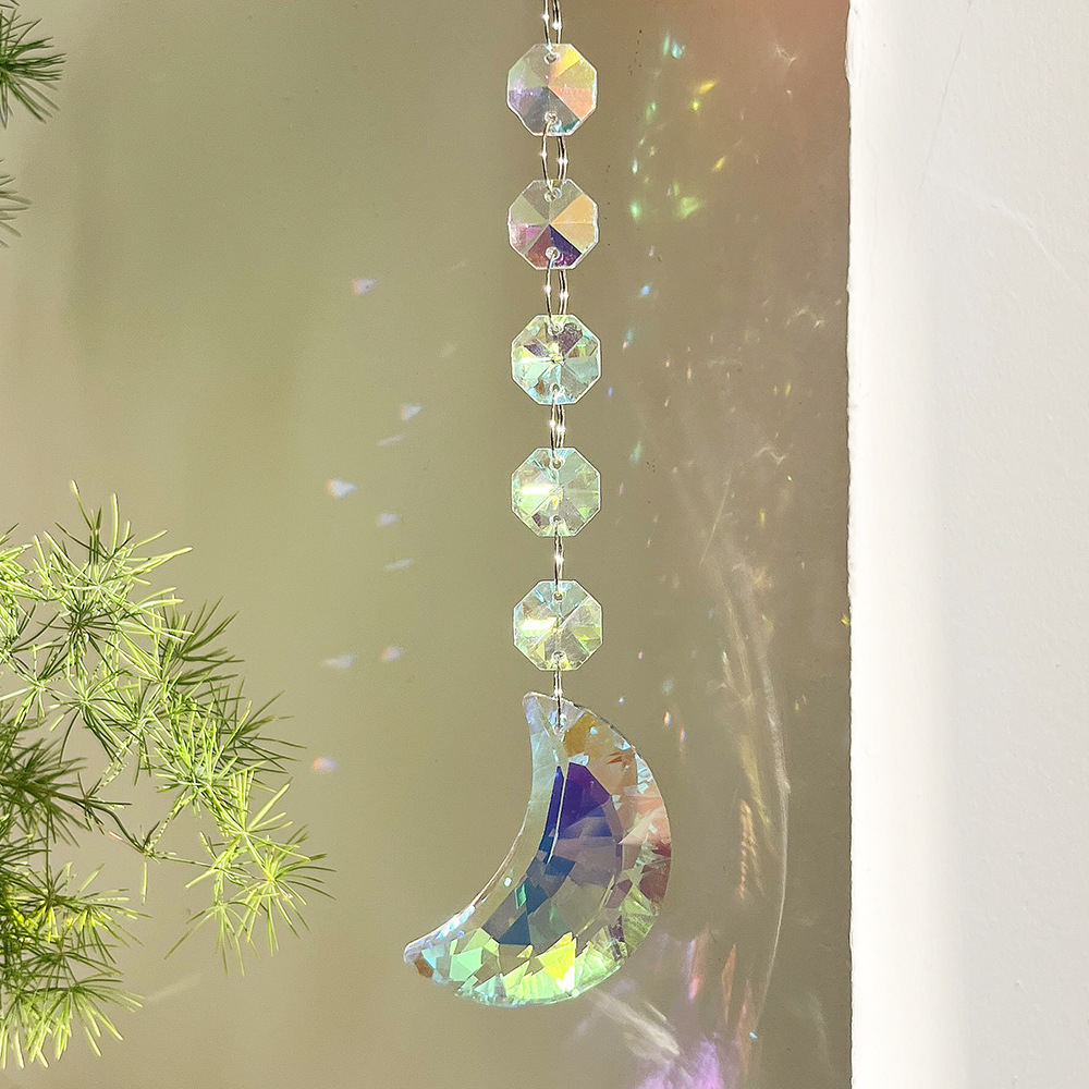Attrape-soleil en cristal de soleil, décoration de jardin à suspendre soi-même, pendentif lumineux octogonal à perles irisées arc-en-ciel AB._voghion.com
