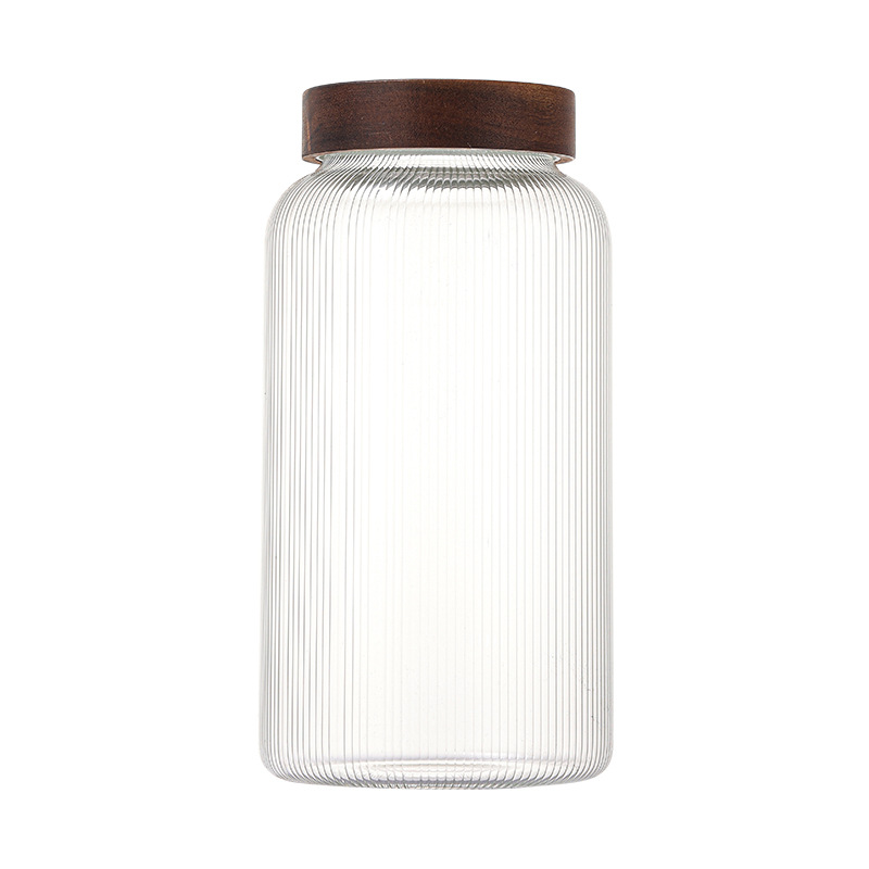 botella de embalaje de cáscara de naranja de gran capacidad alta borosilicato tanque de almacenamiento de vidrio sellado granos gruesos frutas secas jarro de té tapa de madera acacia
