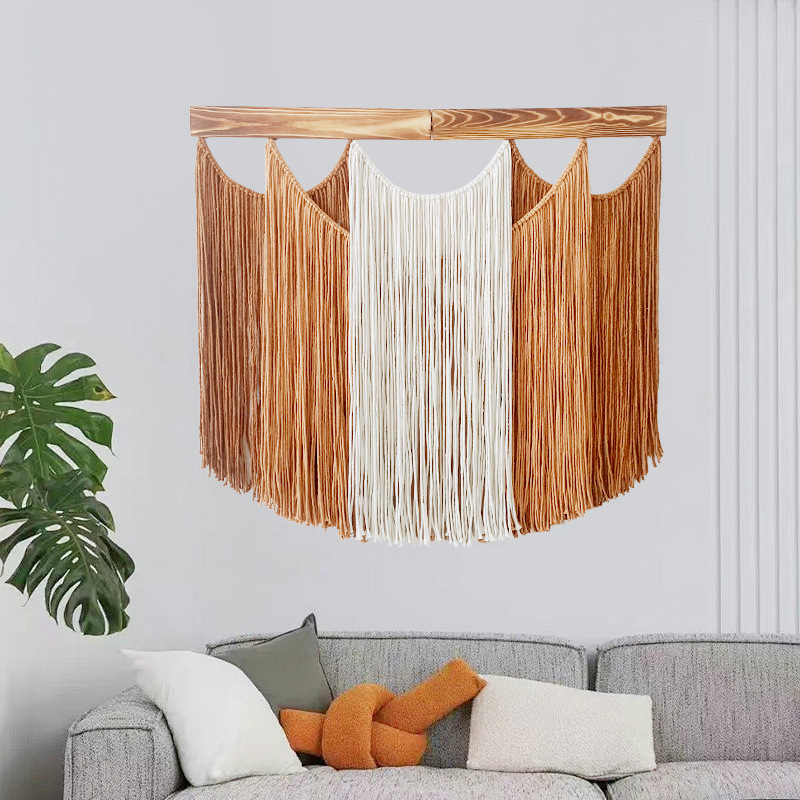 Cross Border Wood Board Tassel Tapestries Bohemia Hand Woven Tassel Tapestries Wood Board Tassel Wall Hanging Room Decoration