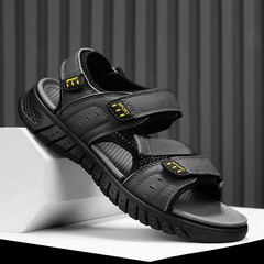 沙灘鞋男2024新款夏季外穿運動涼鞋真皮透氣防滑大碼輕便休閒男鞋