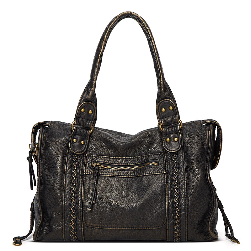 Hot Selling French Vintage Motorcycle Bag, Shoulder Crossbody Tote Bag, Large Capacity Women's Washed Bag - Thumbnail 3