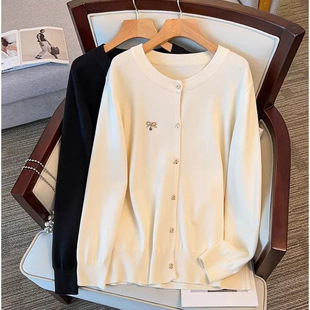 200 Jin plus size Women's Joker Knitted Cardigan Autumn and Winter New Loose Simple Sweater Crewneck Long Sleeve Top