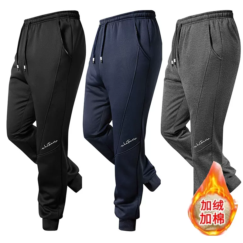 跨境新款欧码亚马逊秋冬季棉裤男大码羊羔绒加绒加厚纯色休闲卫裤