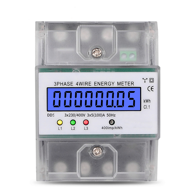 4p alta precisión exportación electrónica medidor de energía eléctrica pista medidor eléctrico carril guía tipo trifásico de cuatro hilos pantalla LCD inglés medidor eléctrico