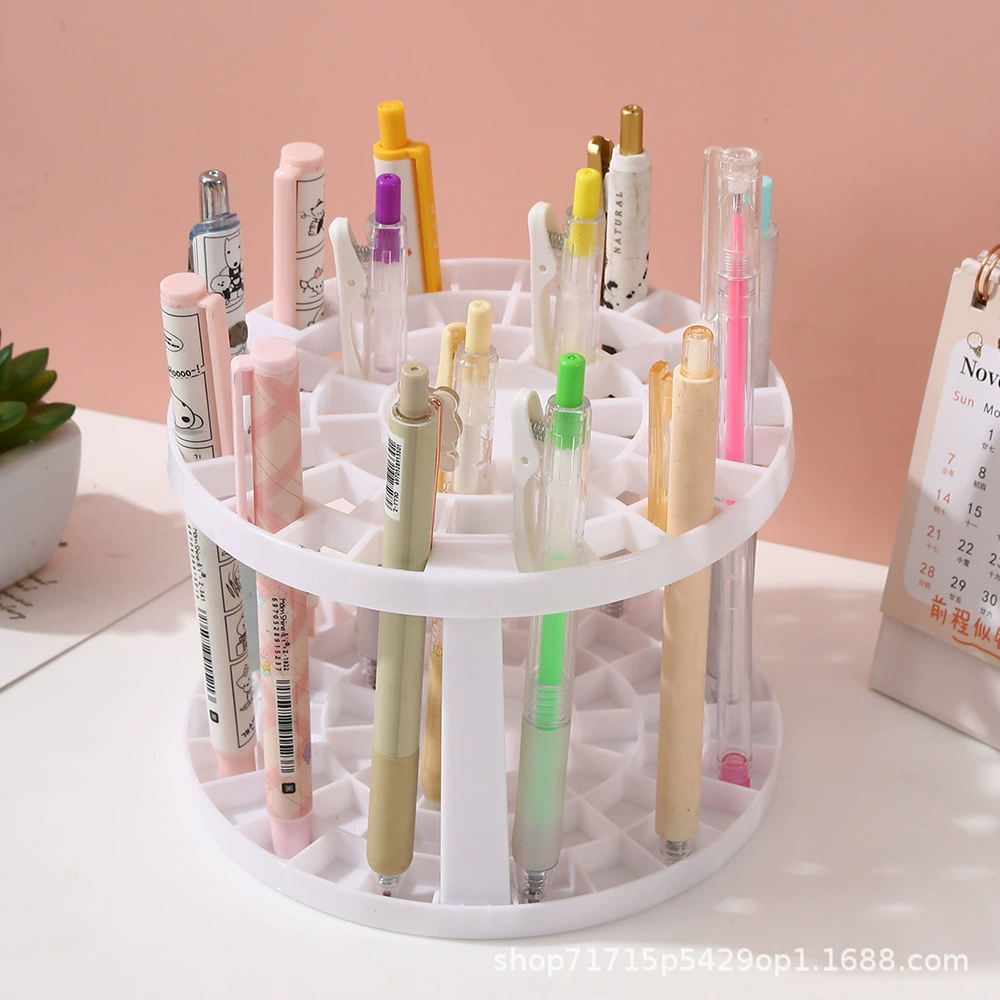 Yizhuo Round Desk Organizer - Multi-Function Plastic Rack for Pens & Brushes