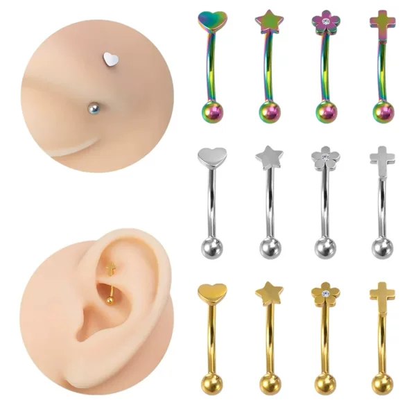Flower Cross Peach Heart Eyebrow Nail Ear Bone Nail Daith Nail Outer Tooth Sand Ball Eyebrow Nail Piercing Jewelry Wholesale