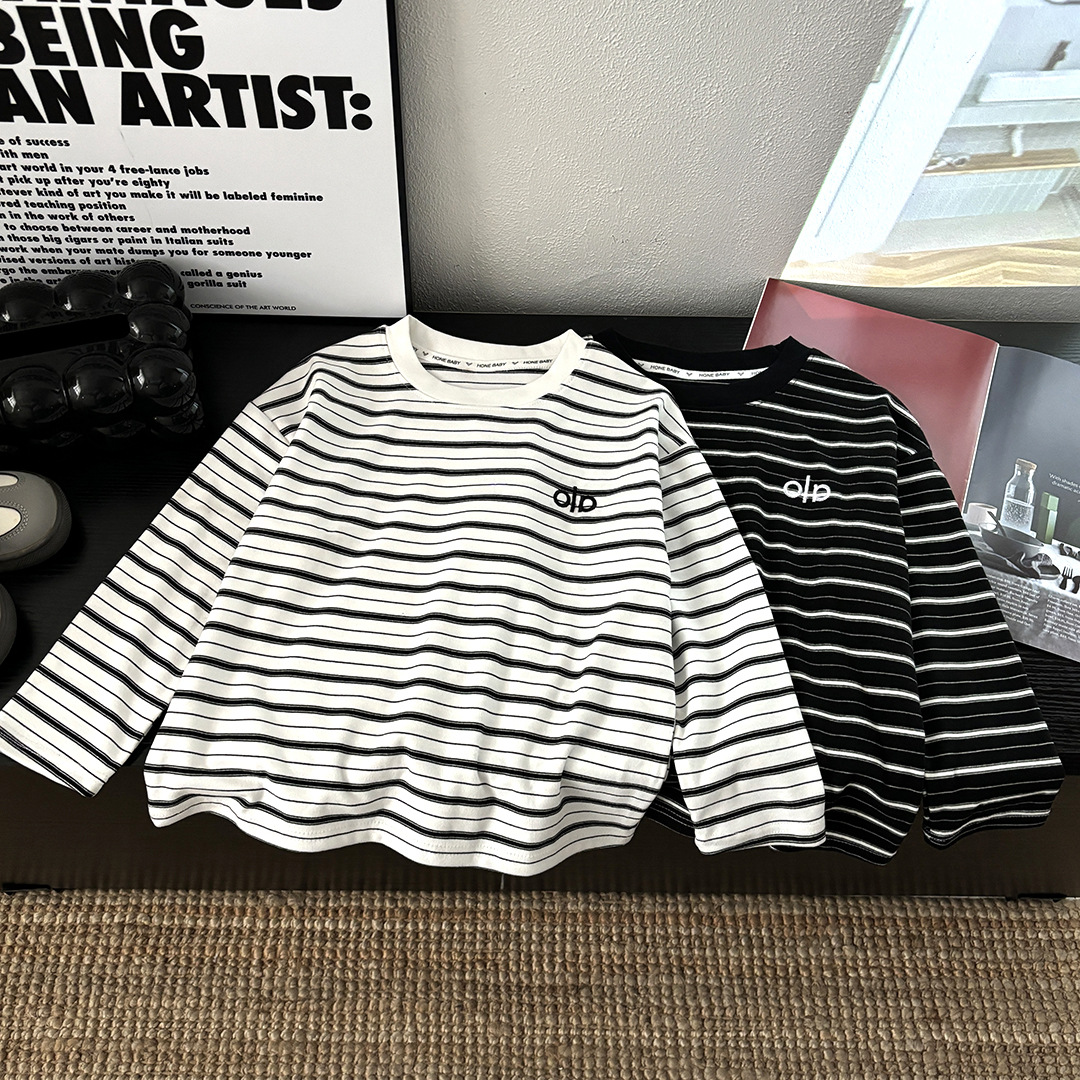 春秋季男童t恤2025秋装新款刺绣休闲时尚儿童条纹打底衫童装上衣