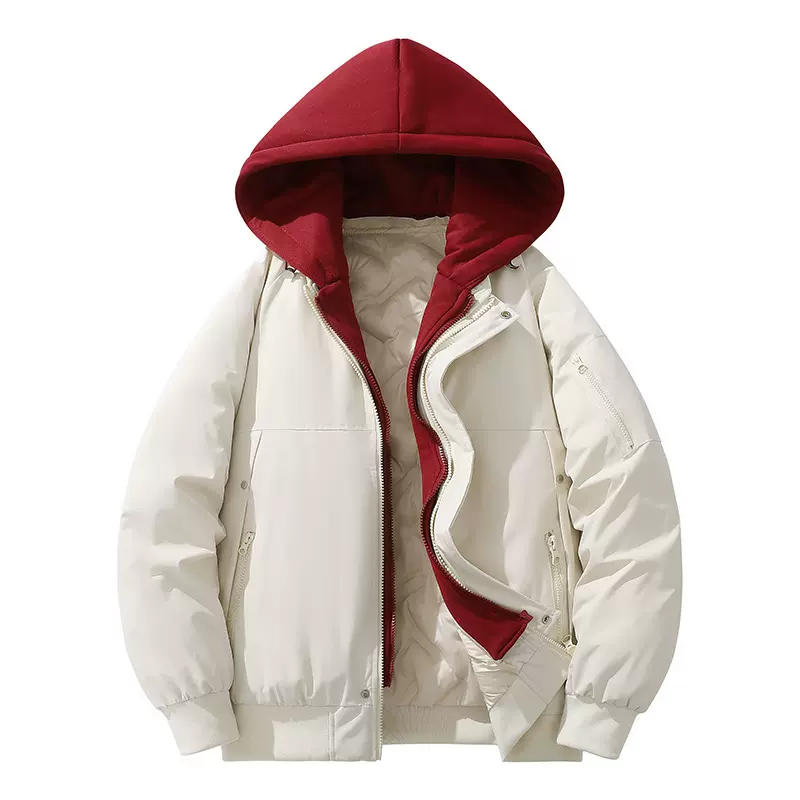 冬季新款男棉衣外套假两件多巴胺潮流情侣同款防风抗寒连帽面包服