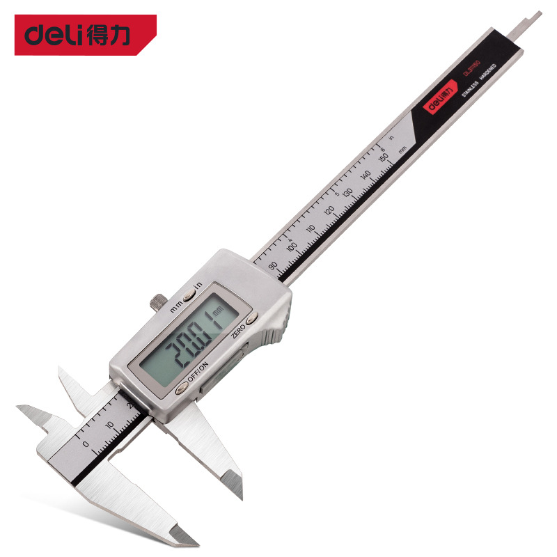 得力工具DL311150 200 300高精度专业锌合金公英制数显游标卡尺