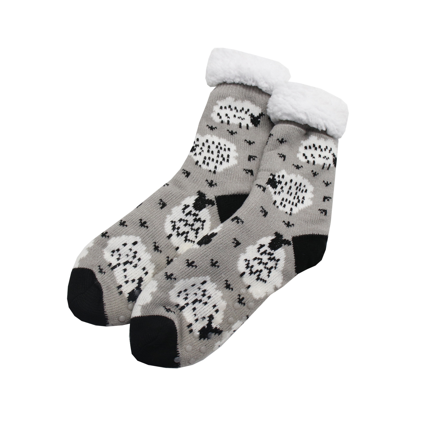 회색 바탕 흰색 양모 롱 플로어 삭스