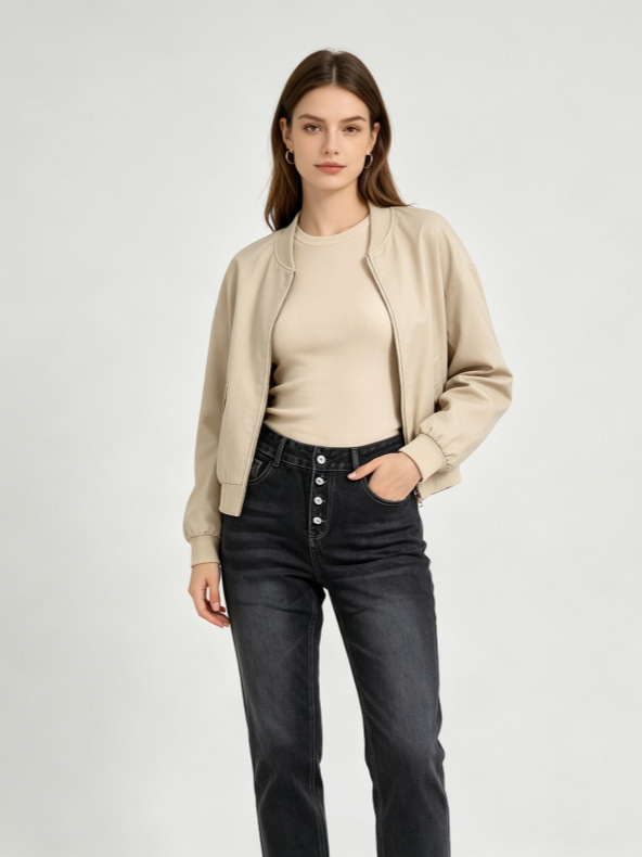 Jeans Ajustados para Mujer de Mezclilla de Algodón, Cintura Alta, Lavado con Agua, Inelástico image 5