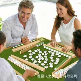 跨境木质麻将支架推牌器气派带推杆多米诺骨牌托盘实木棋牌展示架