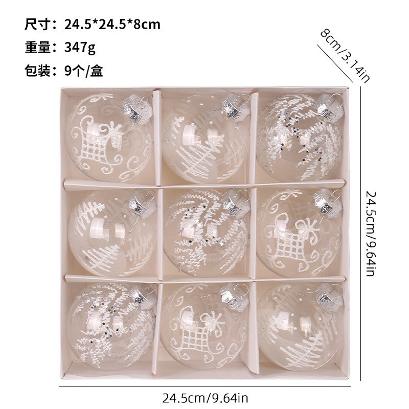 Navidad 8cm / 9PCS PET transparente pintado caja de regalo de Navidad set colgante de árbol de Navidad