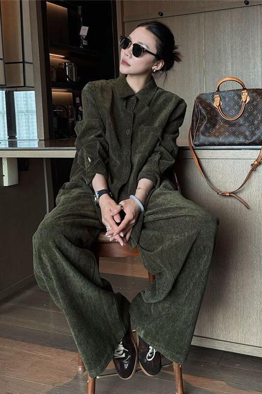Autumn Old Money Style Outfit, Smart and Chic, High-End and Beautiful, Corduroy Shirt Suit for Important Occasions Autumn Old Money Style Outfit, Smart and Chic, High-End and Beautiful, Corduroy Shirt Suit for Important Occasions