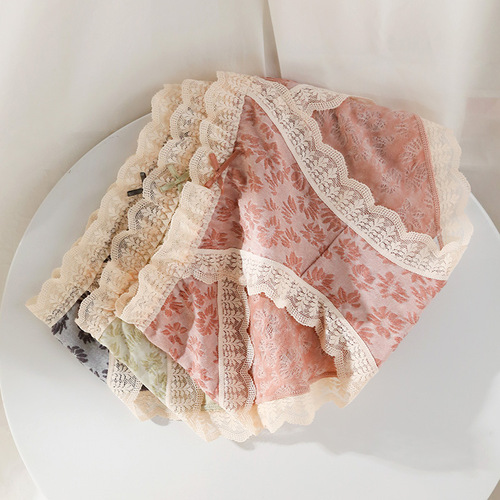 Meizhai Underwear Women's Cotton Antibacterial Crotch Lace Edge Bubble Cotton Large Size Japanese Girls' Briefs Wholesale
