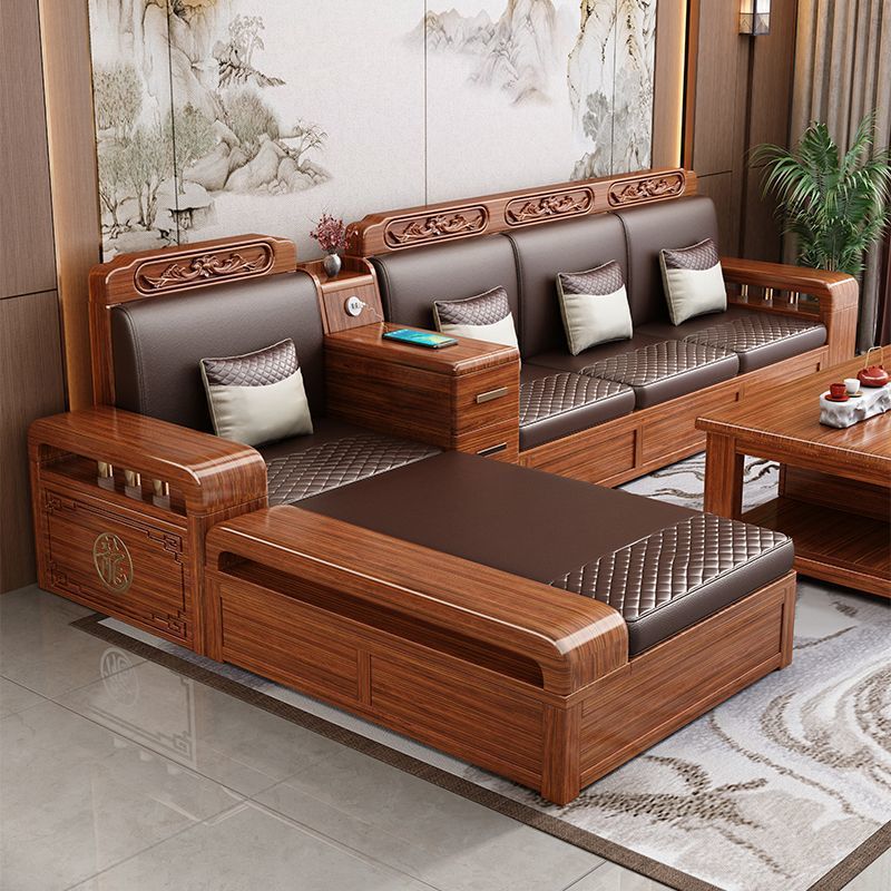 胡桃木全实木沙发客厅家用单位双位三位茶几组合冬夏两用储物沙发