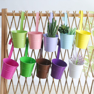 Medium Color Iron Hanging Bucket Flower Pot Balcony Railing Hanging Pot Iron Flower Bucket Detachable Hook Flower Pot Hanging Pot