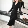 鱼尾长袖显瘦修身连衣裙