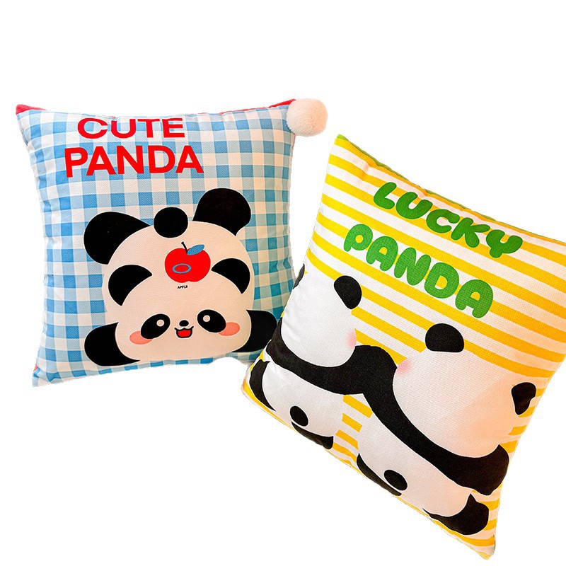 Panda Love Dopamine Almohada Funda de almohada Sofá de sala de estar Almohada de cintura abstracta con estampado de cabecera Bola de pelo