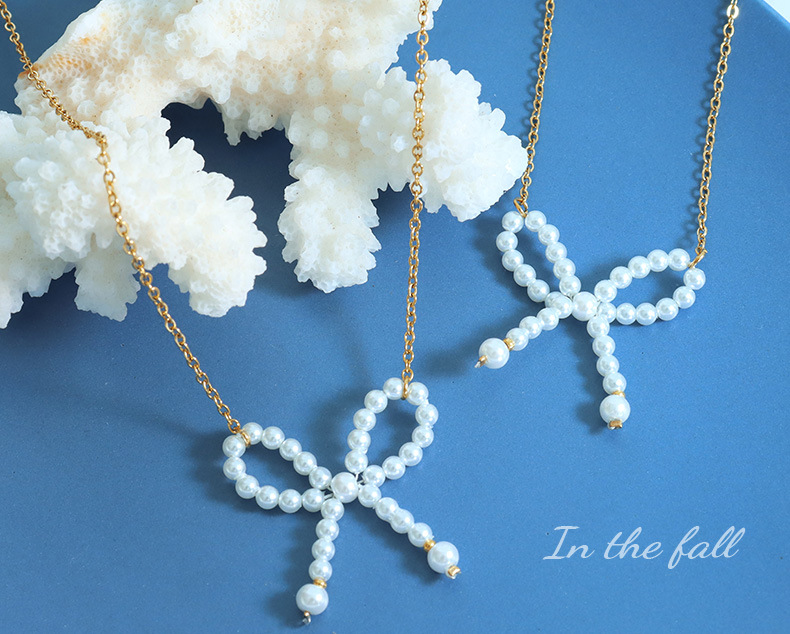 10g Weight 0.03µm-0.05µm Gold Plating Thickness PVD Coated Gold Plating Process PVD Coated Real Gold Plated Bow Knot Titanium Steel Simple Style Waterproof Non Tarnish Pendant Necklace