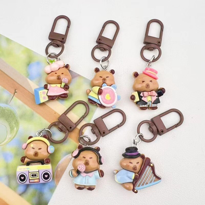 Cute Musician Capibala Bell Keychain Girly Heart Student Accessories Bestie Gift Couple Pendant