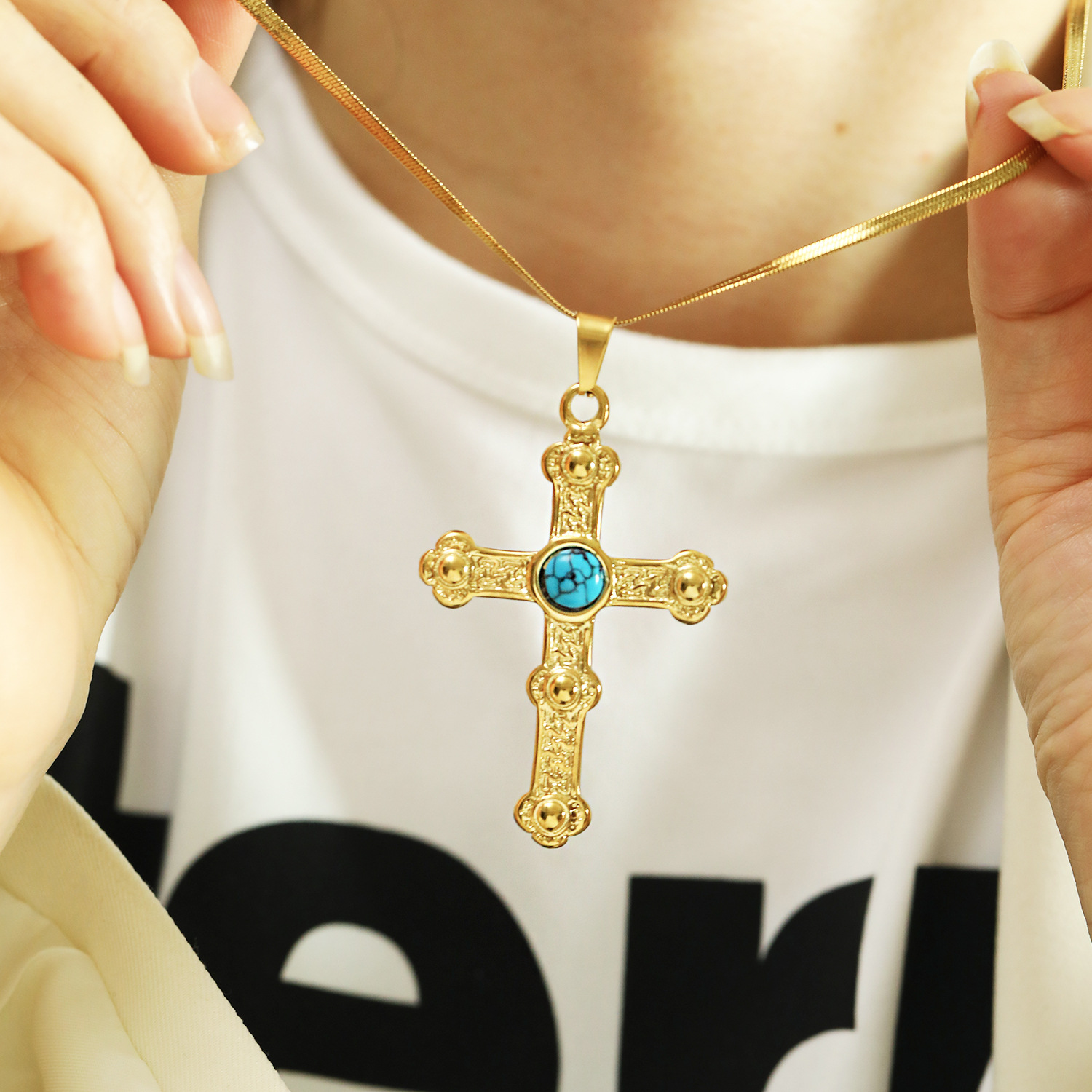 21g Weight Real Gold Plated Plating Material Artificial Gemstones Inlay Material Pendant Necklace Classification 1 Piece Quantity Casual, Daily Occasion 304 Stainless Steel Material Cross Pattern Women's Gender Vintage Style Style Waterproof Non Tarnish, Plating, Inlay Craft Real Gold Plated Cross 304 Stainless Steel Vintage Style Waterproof Non Tarnish Pendant Necklace 7
