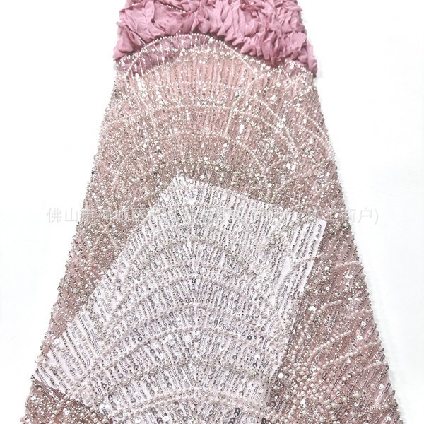 Fabricantes de tela bordada de cuentas tridimensionales tela bordada de boda instantánea tela de sequilla de rendimiento de escenario