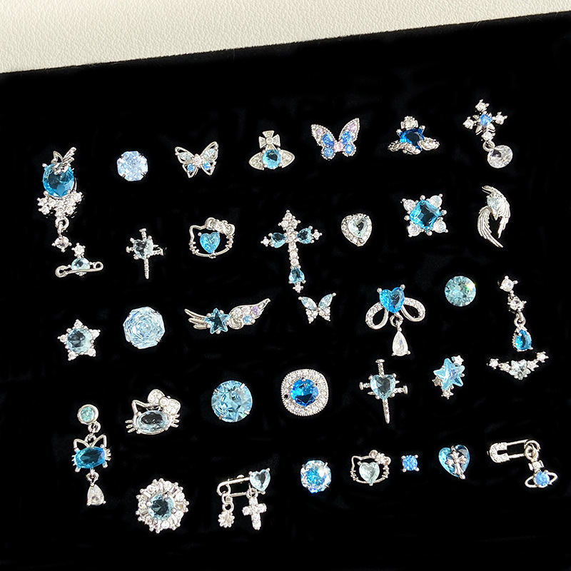 F136 Titanium Alloy High-Quality Ultra-Shiny Blue Series Ear Bone Studs 1.2mm Thick 0.9mm Internal Spiral Ear Studs Earrings