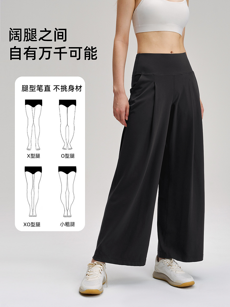 Pantalones deportivos de piernas anchas de mujer ocio rápido secado respirable Lulu pantalones de fitness elásticos cintura alta desnuda sensación suelta pantalones de 30 " image 2