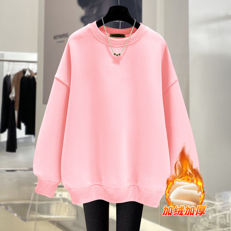 丸首にベルベットをつけて長袖のセーターを厚くした2023秋冬の新型韓国版の新しい内外にtシャツの女性の潮をかける