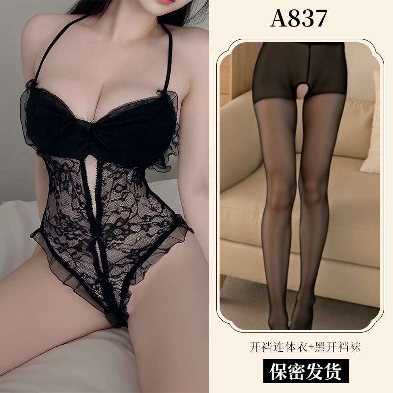 [블랙] 보우 오픈 점프수트 + 오픈 양말